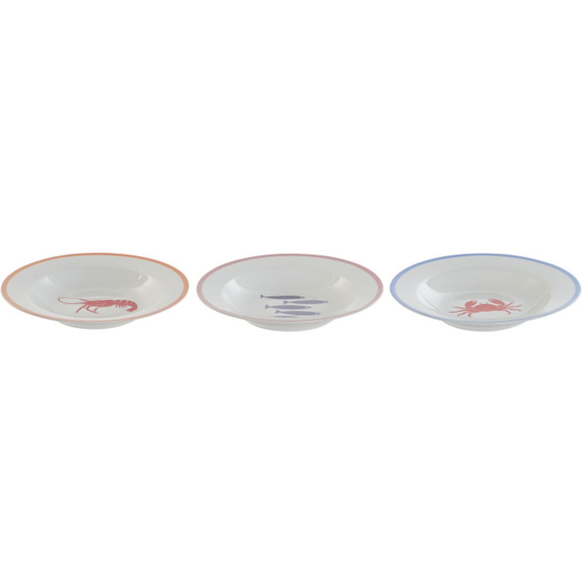 Set de 3 assiettes creuses en porcelaine motif marin 21.5x21.5x3.5cm multicolore, WADIGA