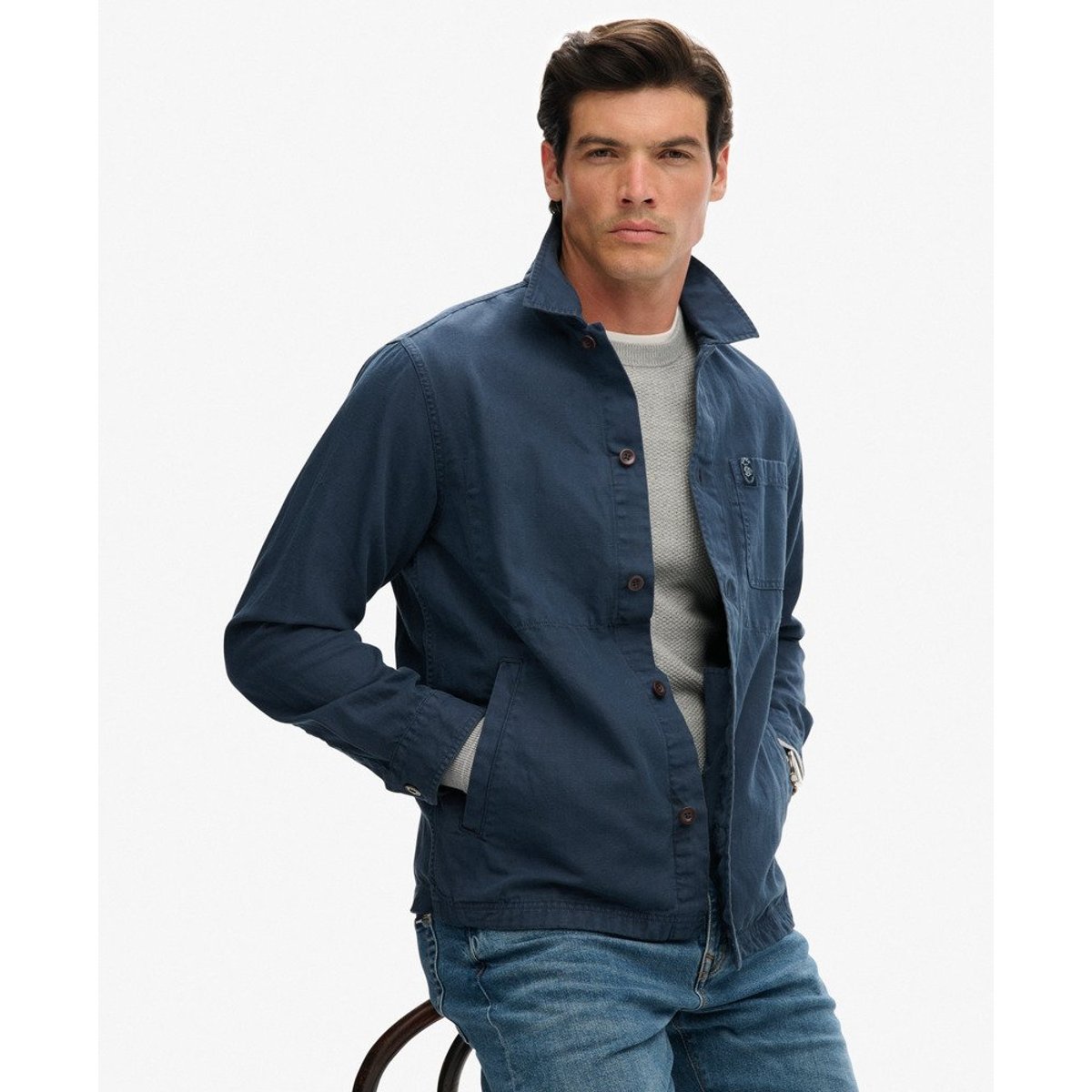 Surchemise en mélange de lin The Merchant Store bleu marine lauren, SUPERDRY