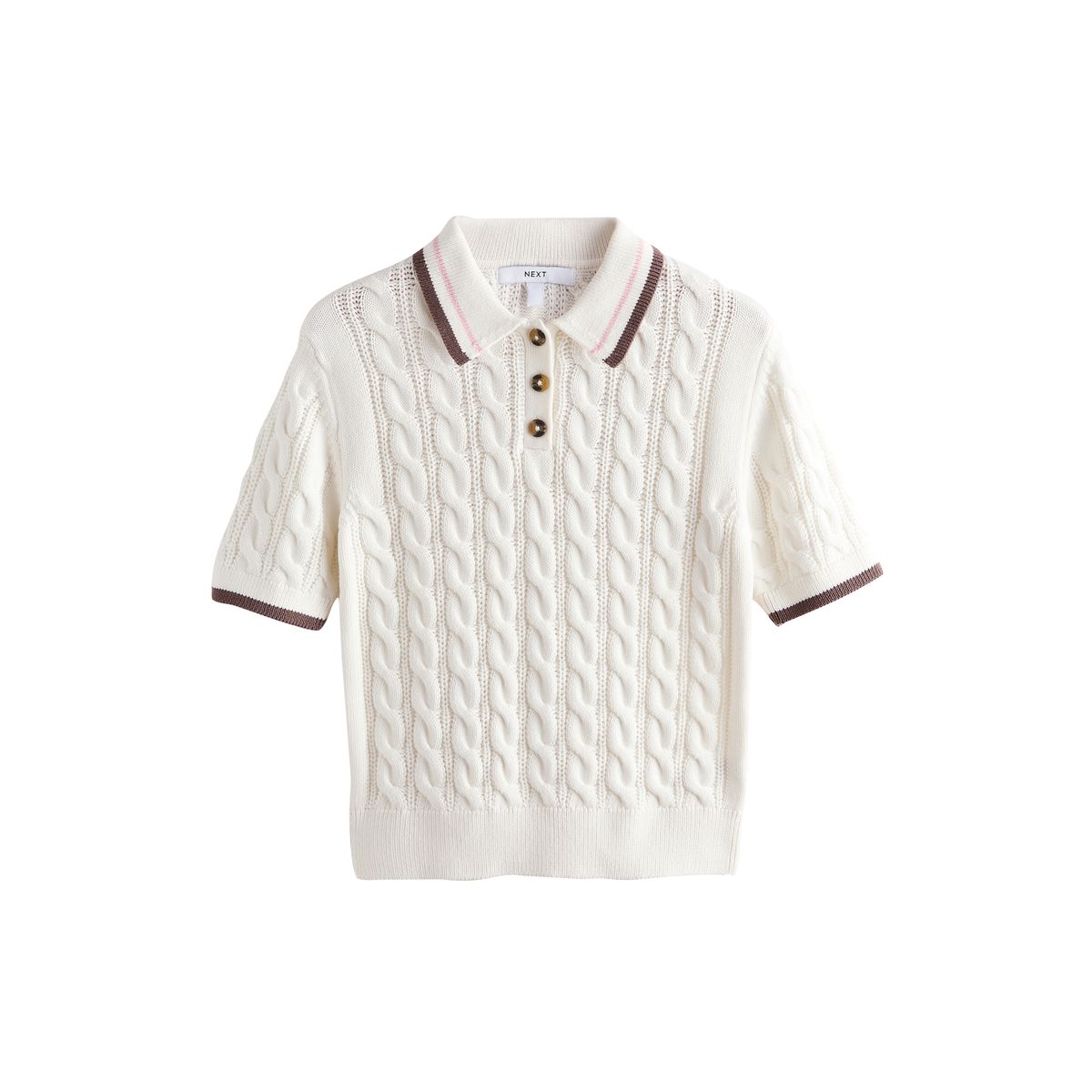 Polo torsadé en coton à manches courtes bout écru, NEXT