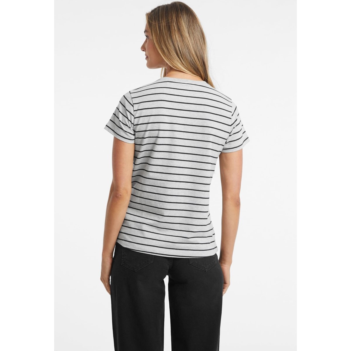 T-Shirt Classique Rayé Logo Brodé bleu, GUESS