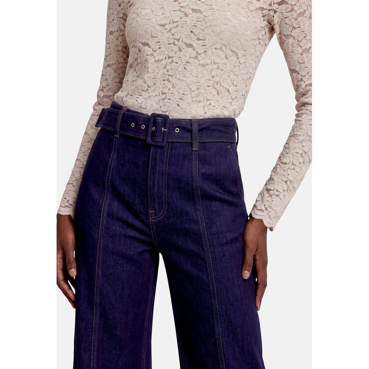 Jean taille haute à ceinture rinse wash denim, ZERO