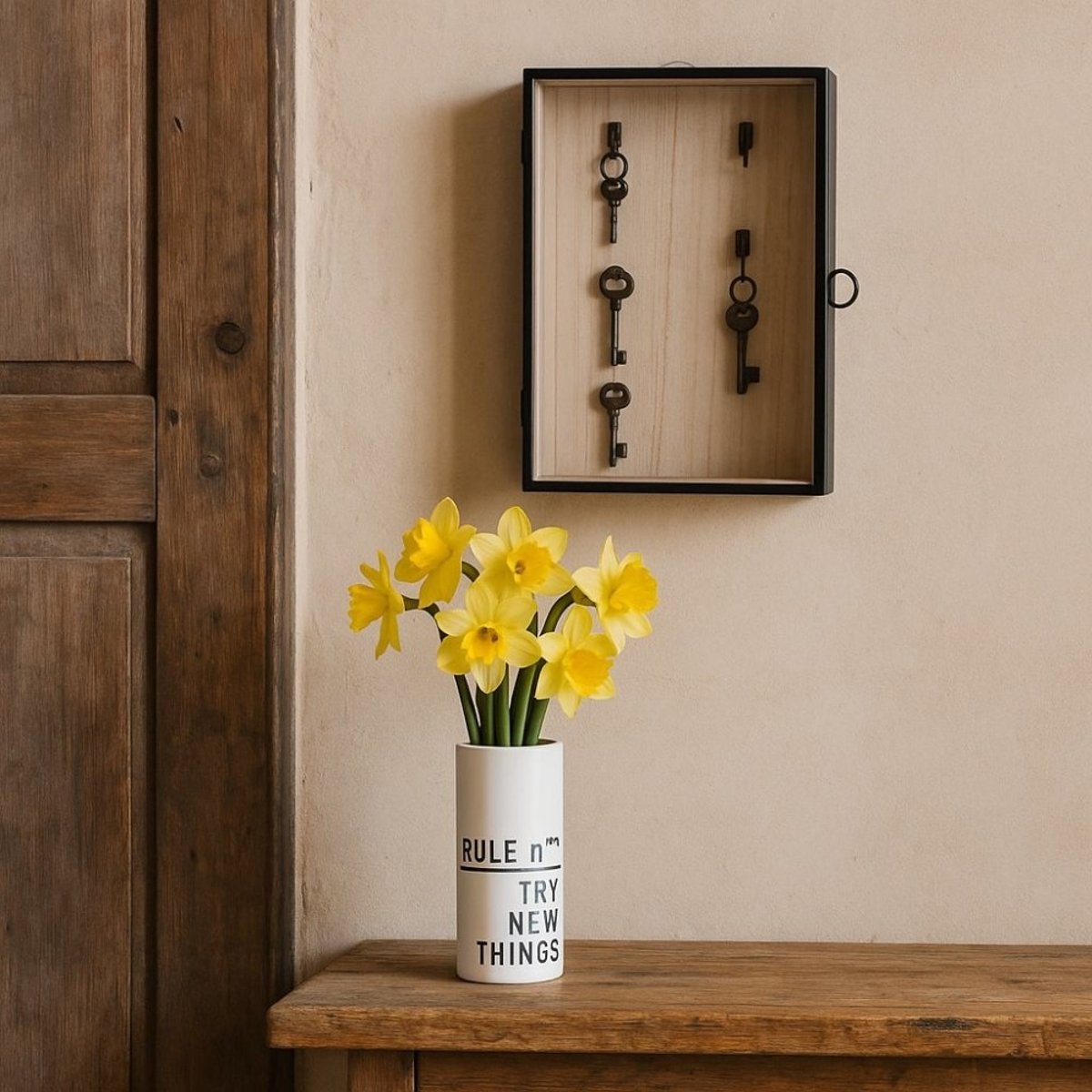 Vase rond avec mot déco, H21cm blanc, ORNAMI