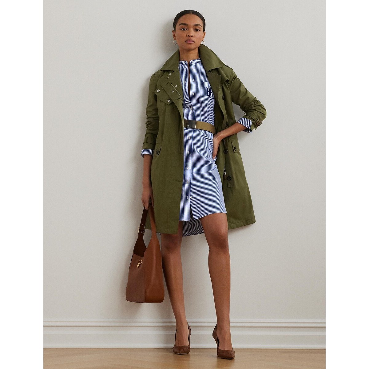 Striped Mini Shirt Dress with Mandarin Collar and Long Sleeves blue/white, LAUREN RALPH LAUREN