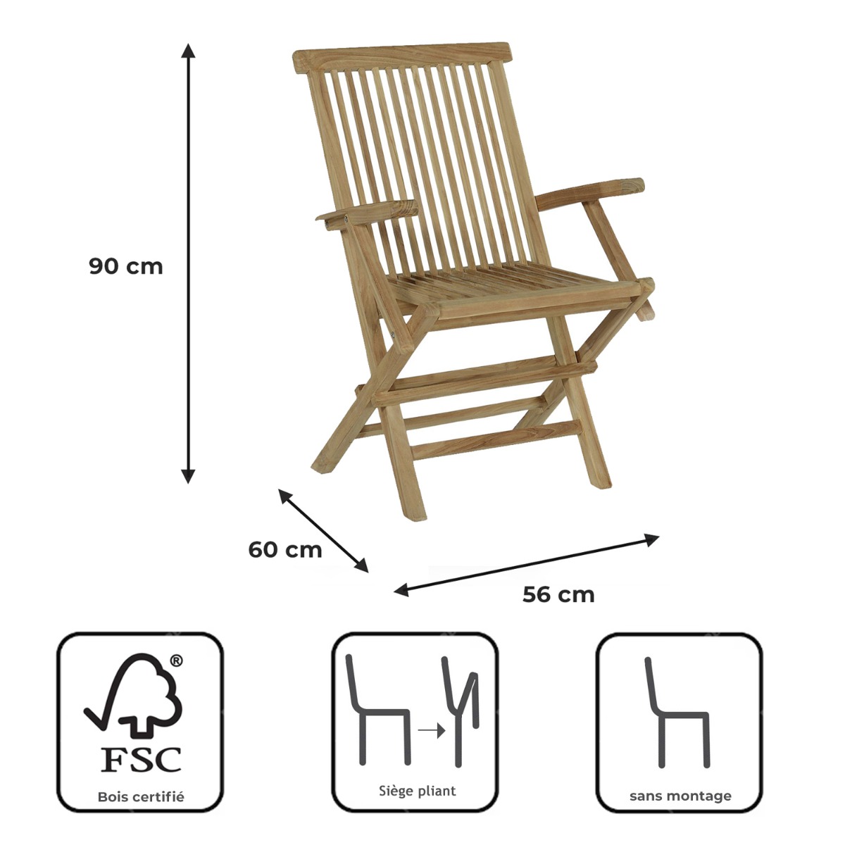 Salon de jardin en teck massif Biarritz, 8 places naturel, TECK ATTITUDE