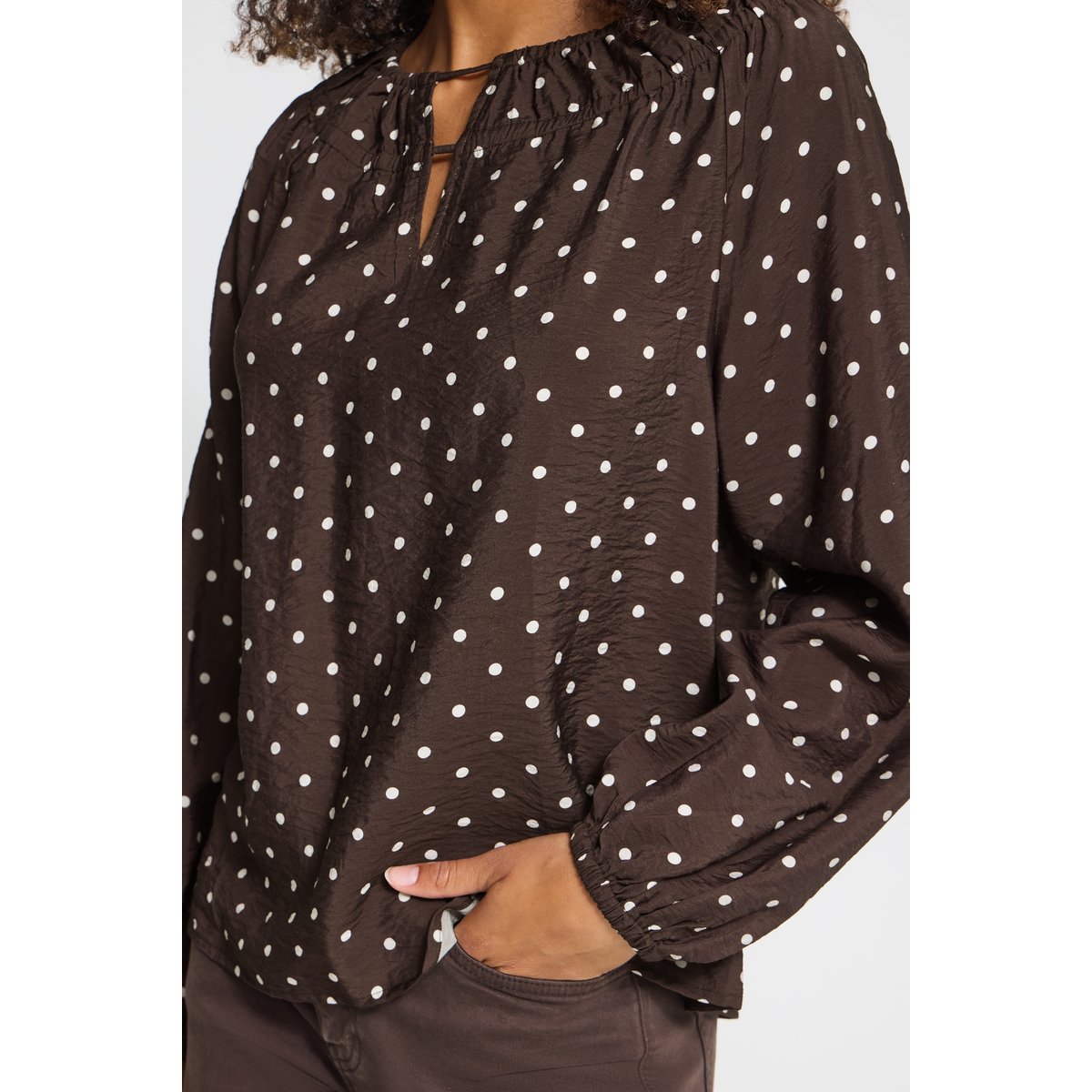 Blouse à manches longues marron coffee bean/birch dot, ICHI