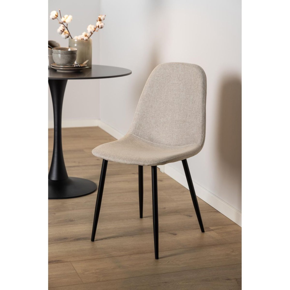 Lot de 4 chaises de salle à manger en tissu avec pieds en acier CLELIA beige, TOILINUX