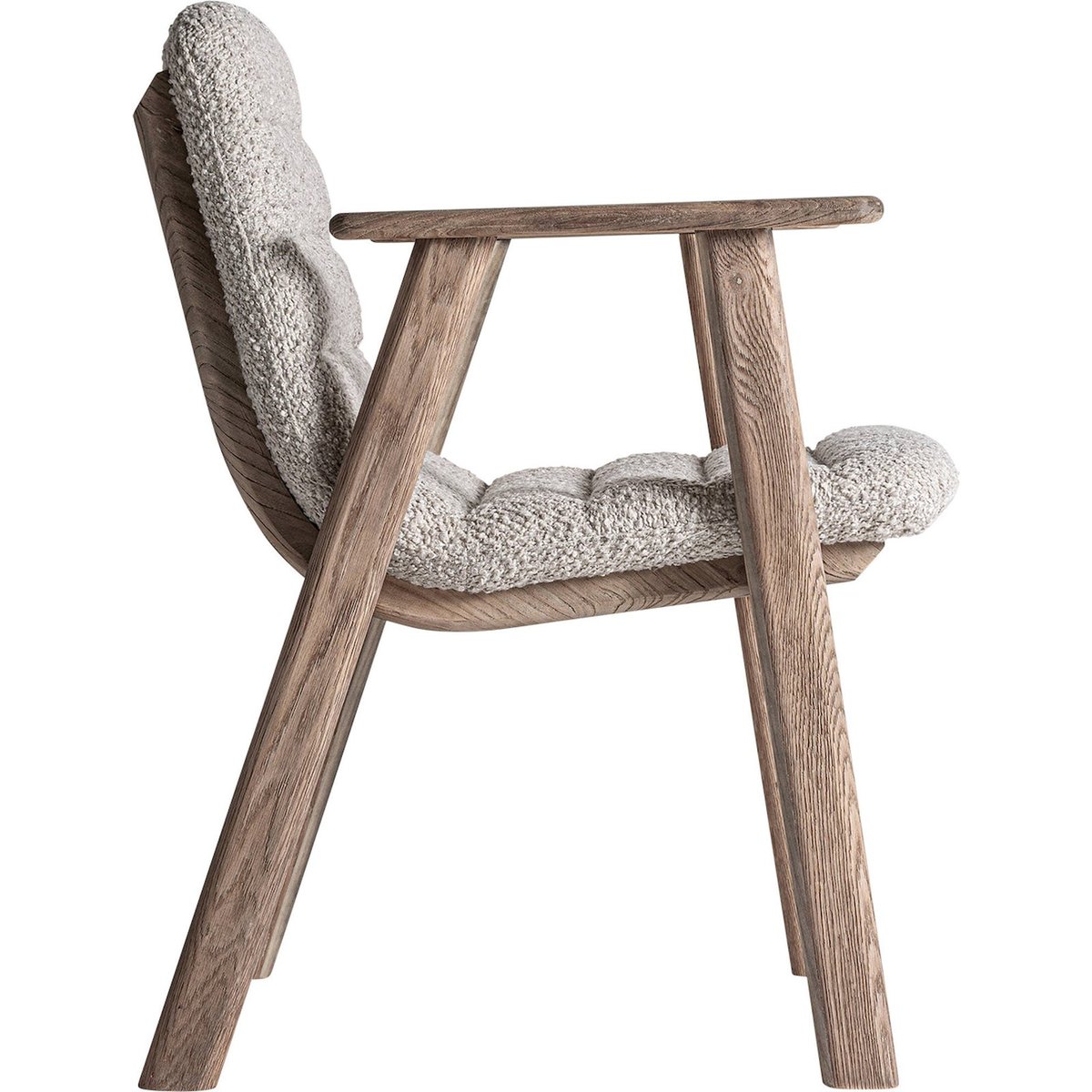 Chaise en bois d'orme, Assise en tissu marron clair finition vieilli beige, RECOLLECTION