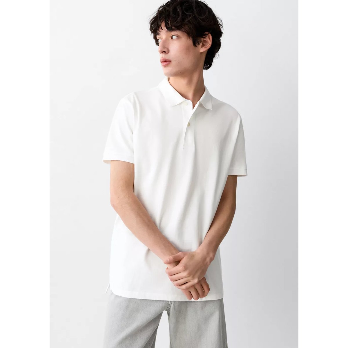 Polo coton manches courtes blanc, MANGO TEEN