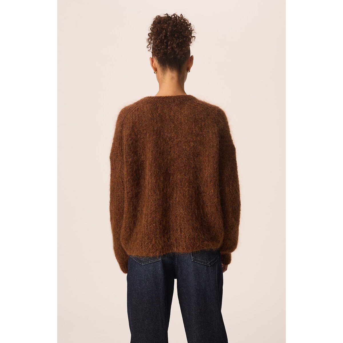 Strickjacke mit Rundhalsausschnitt aus Mohair-Mischgewebe, ALMA cognac, DES PETITS HAUTS