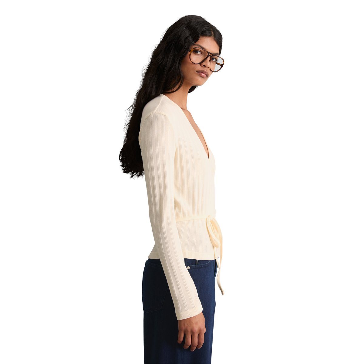 Haut à nouer slim en jersey stretch côtelé blanc, MARC O’POLO DENIM