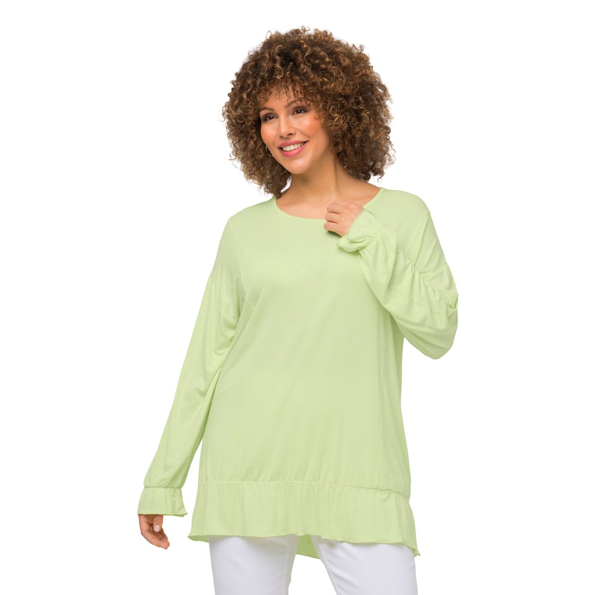 T-shirt, volants, oversize, col rond vert citron, ULLA POPKEN