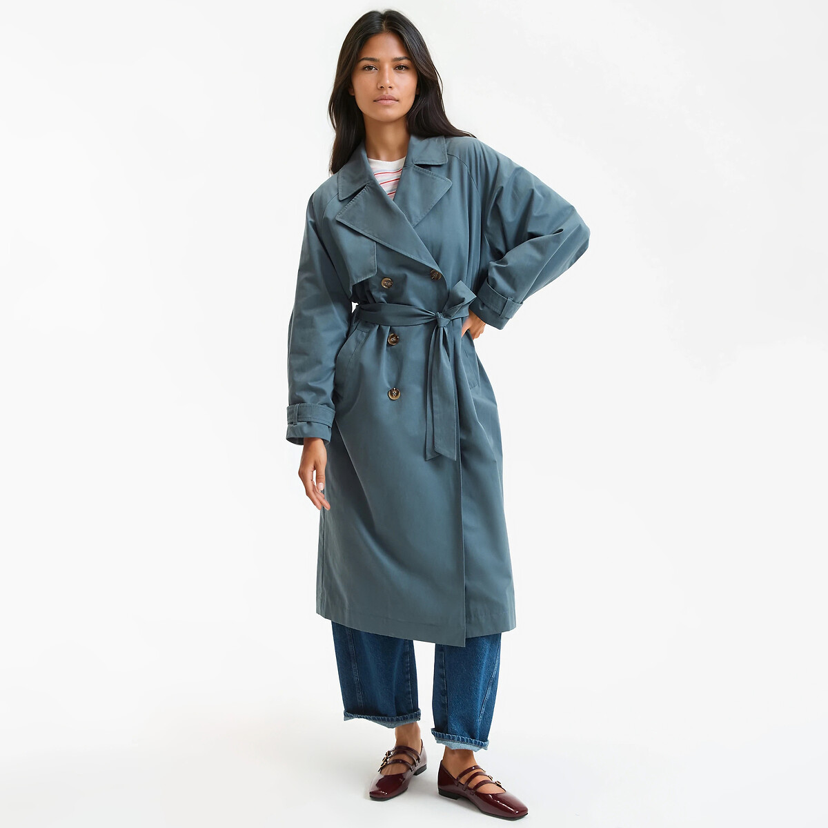 Trench long, Signature EMILE bleu grisé, LA REDOUTE COLLECTIONS