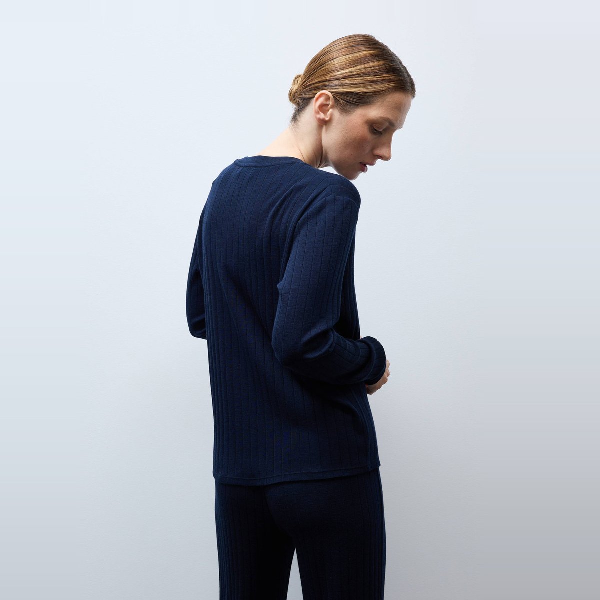 Cardigan uni en laine et soie marine, MONOPRIX