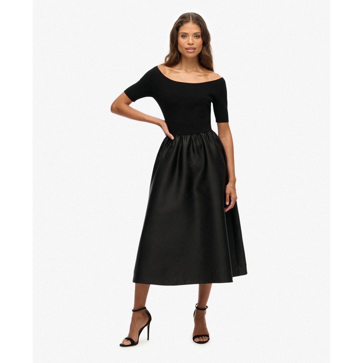 Robe Mi-longue en Mélange Tissé noir, SUPERDRY