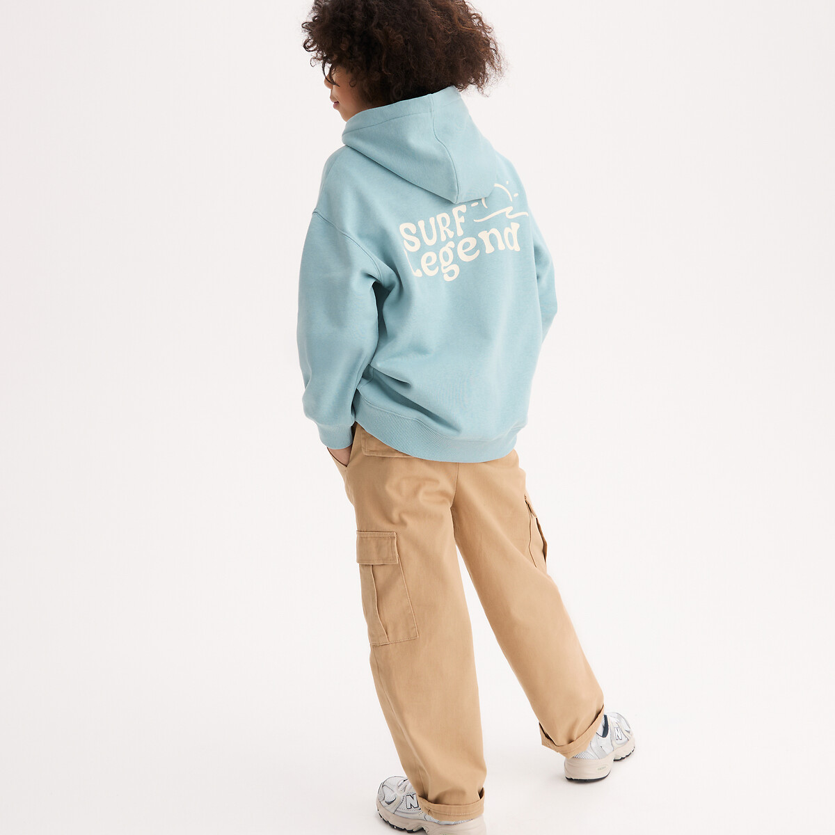 Sweat à capuche, oversize, molleton, soleil imprimé devant, message imprimé dos bleu, LA REDOUTE COLLECTIONS