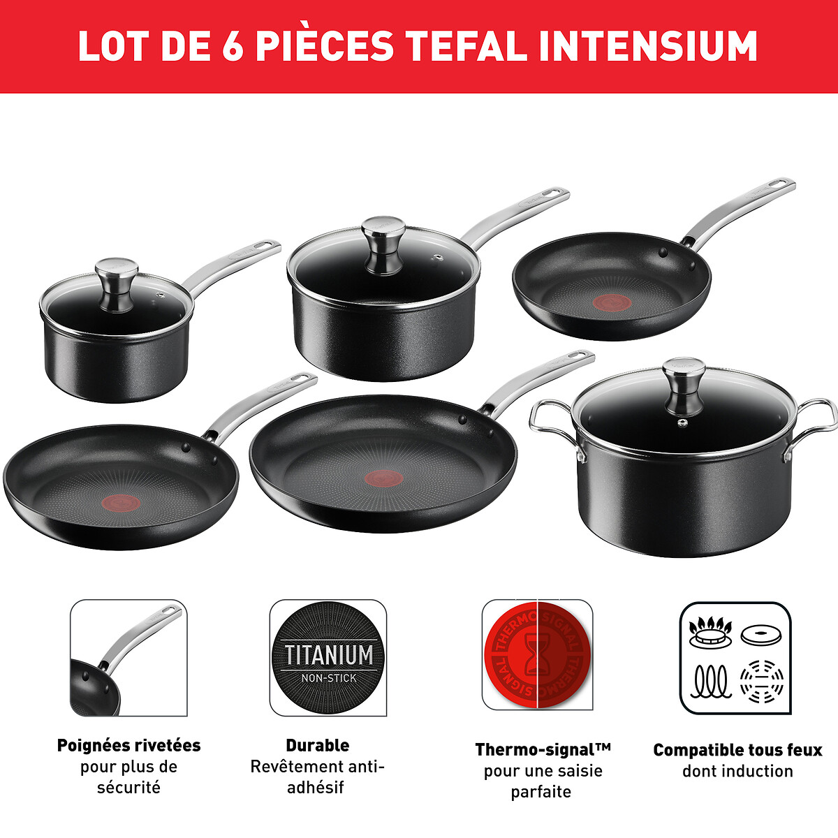 6 pièces Intensium E589S617 noir, TEFAL