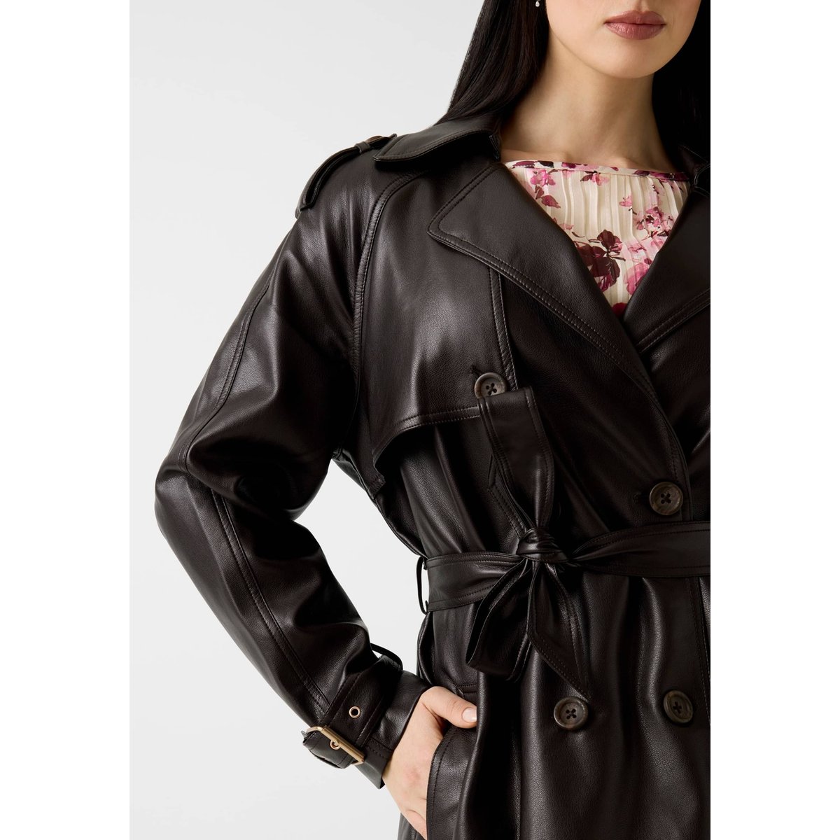 Trench Long En Simili Cuir marron multi, GUESS
