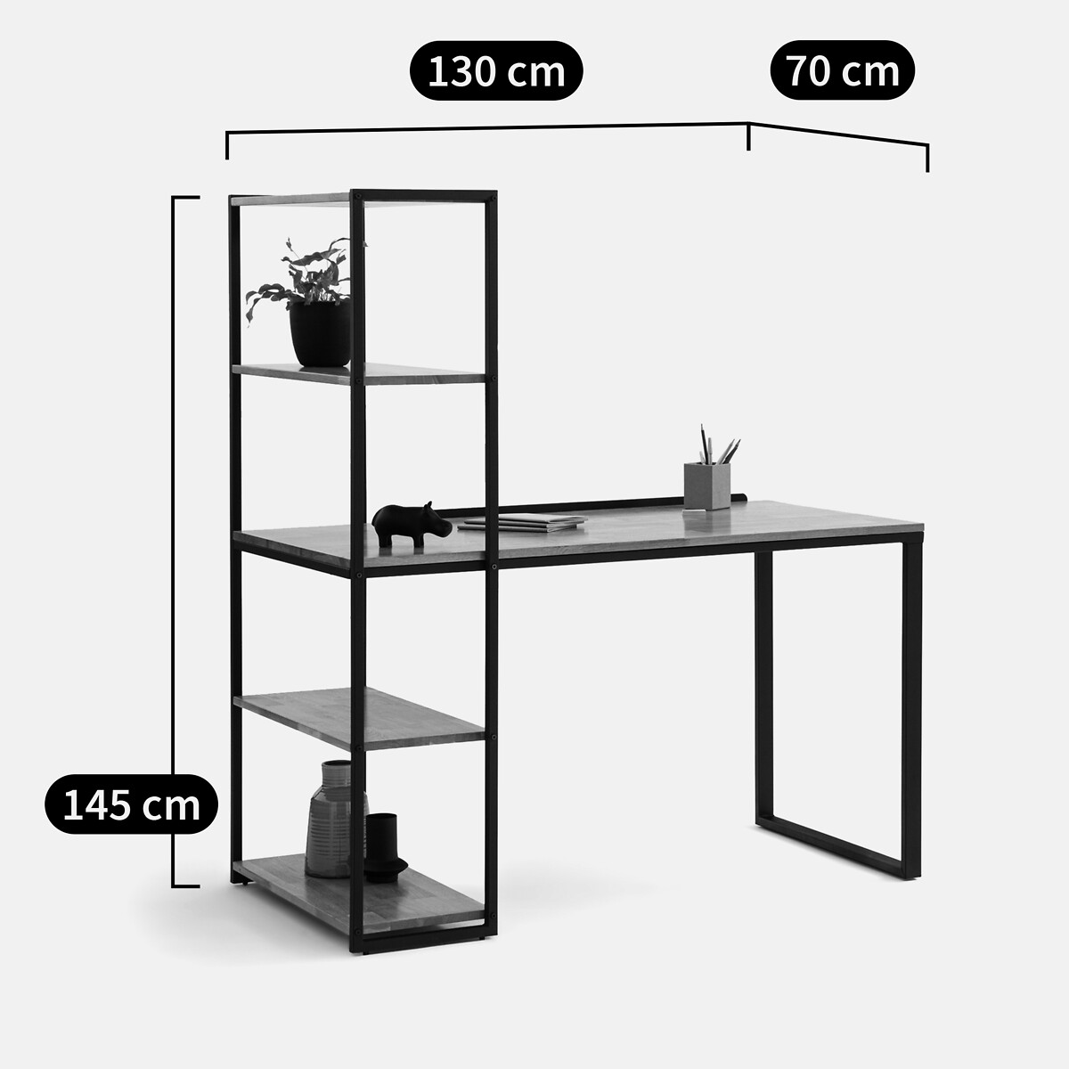 Hiba, Oak and Steel Metal Bookcase Desk oak/black, LA REDOUTE INTERIEURS
