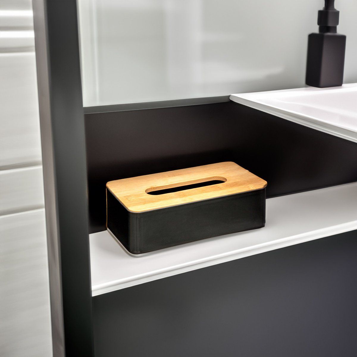 Boîte à mouchoirs avec couvercle en bambou NATURÉO noir, 5FIVE SIMPLY SMART