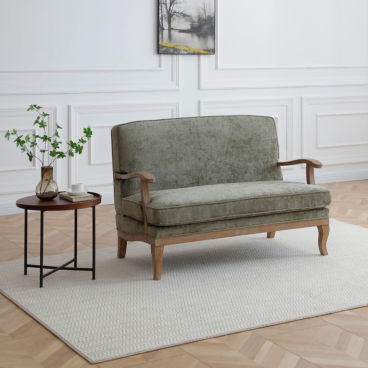 Oakley Distressed Chenille 2 Seater Accent Sofa olive, SO'HOME