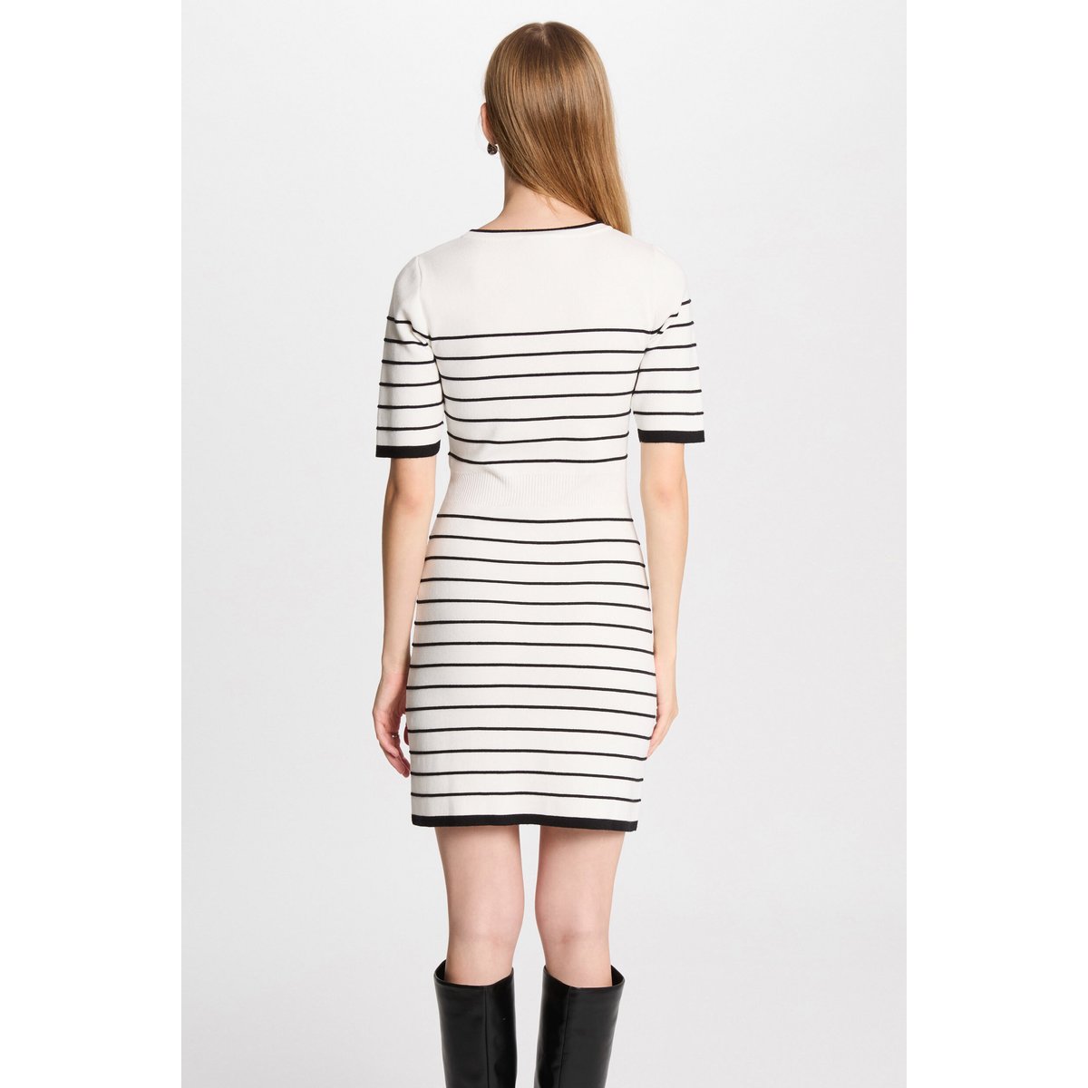 Robe tricot courte rayée blanc, MORGAN