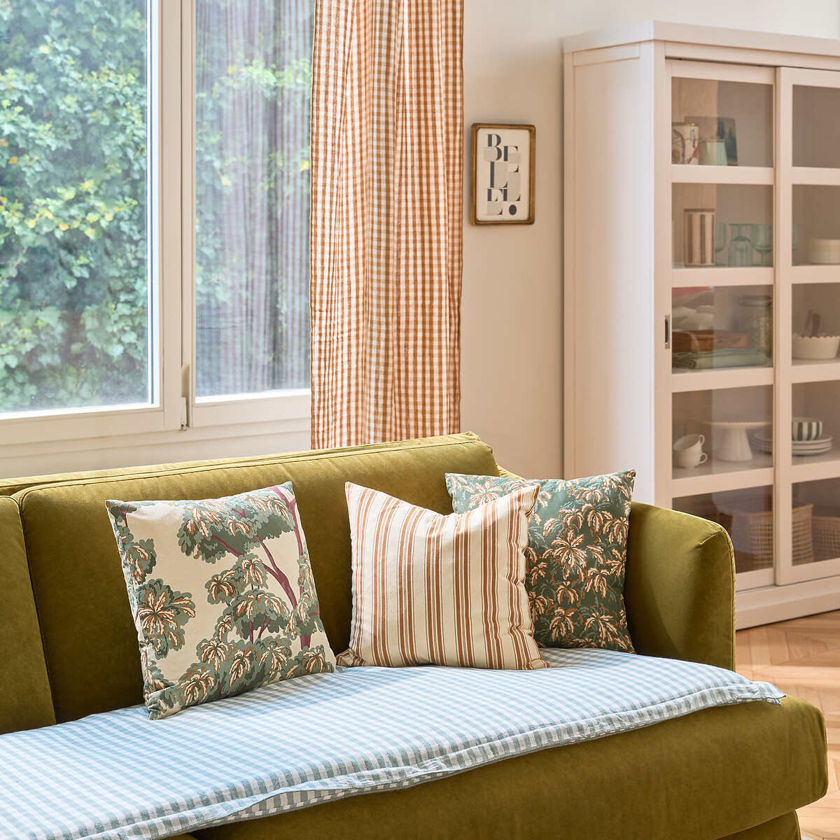 Colchón de asiento de cuadros vichy, de algodón y lino, Cottage verde grisáceo, LA REDOUTE INTERIEURS