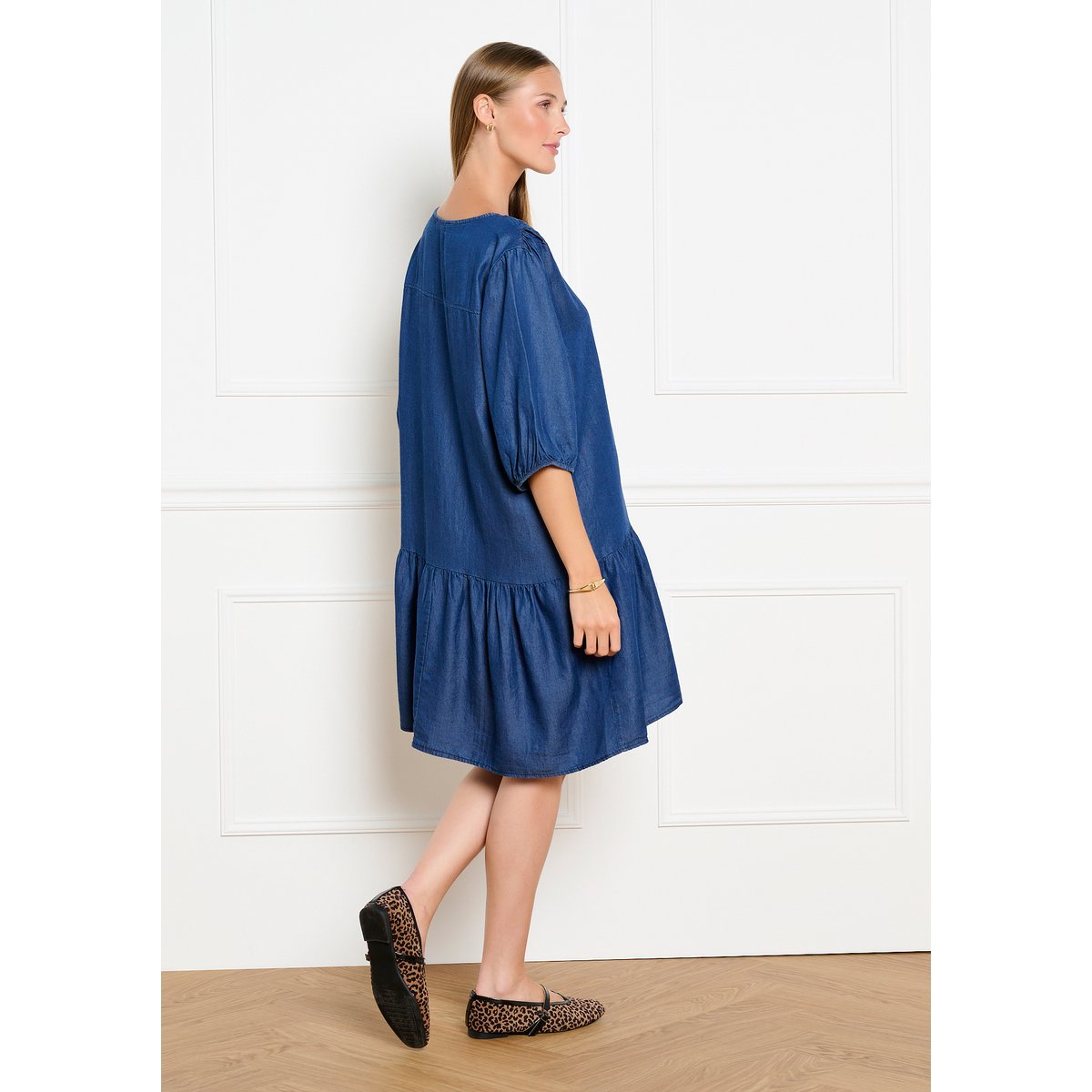 Robe babydoll Tencel volantée dark blue, LOLALIZA