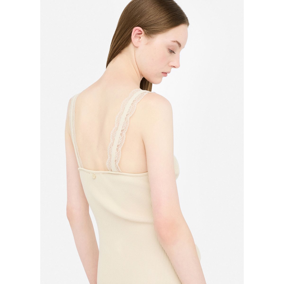 Robe courte avec détails en dentelle beige clair, LIU JO