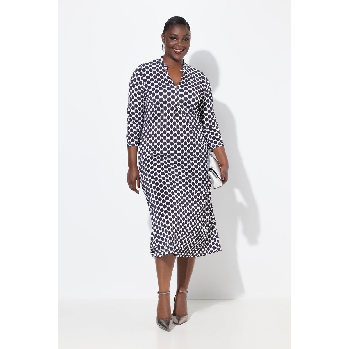 Robe midi en tissu piqué, tombé fluide blanc neige, ULLA POPKEN