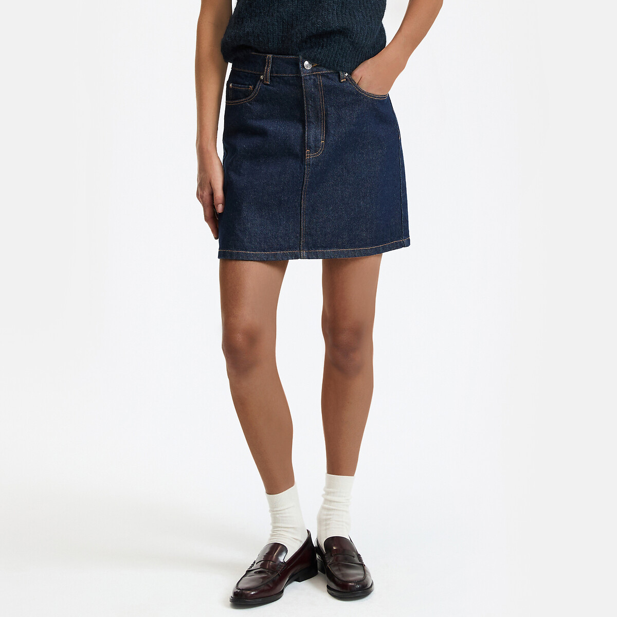 Jupe courte en denim bleu brut, LA REDOUTE COLLECTIONS