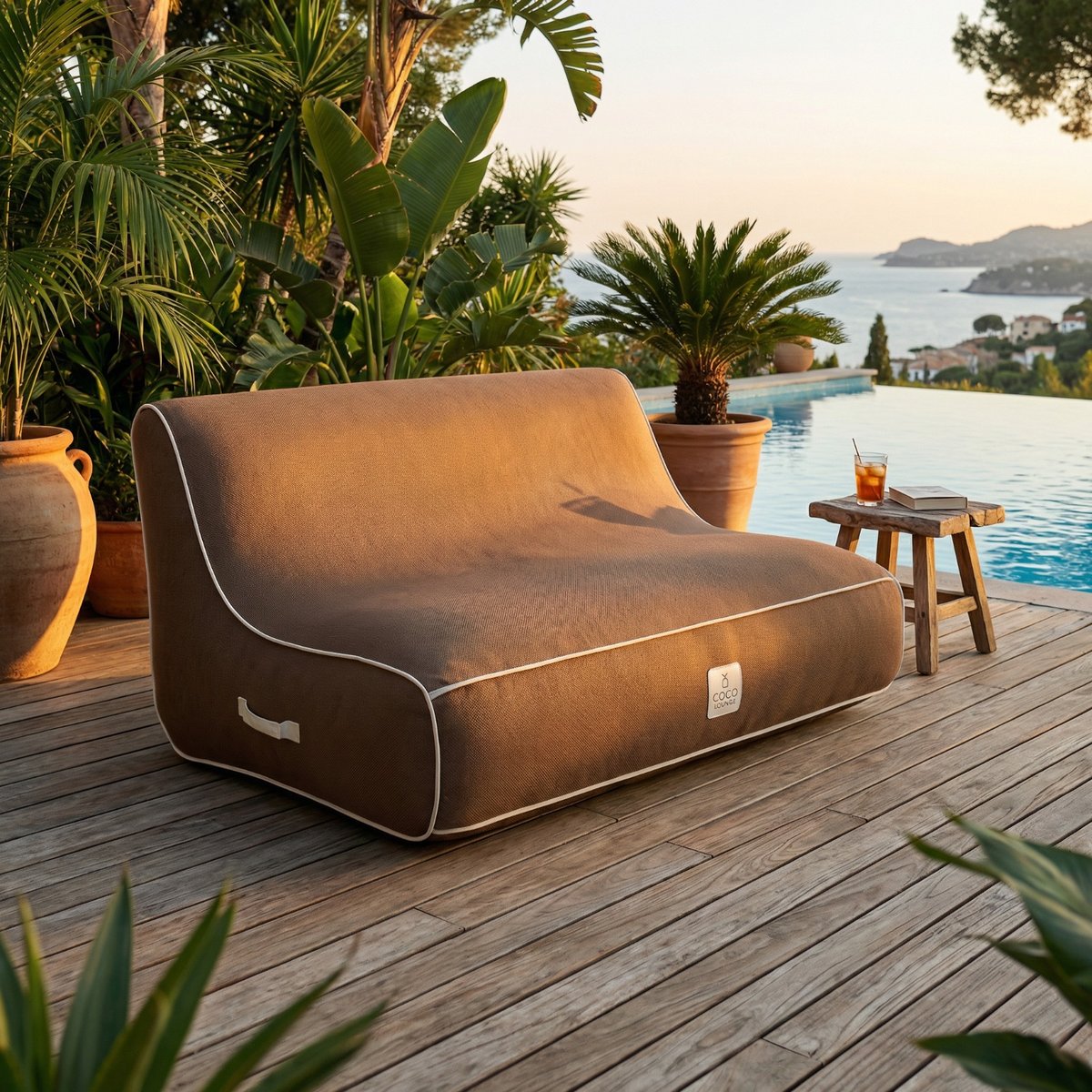 Canapé gonflable alizé en olefin couleur toile de jute 160x105x75 cm chocolat, COCO LOUNGE