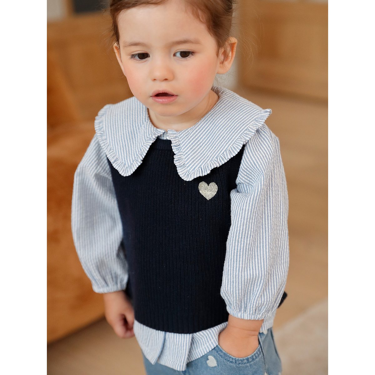 Pull bébé sans manches marine, VERTBAUDET