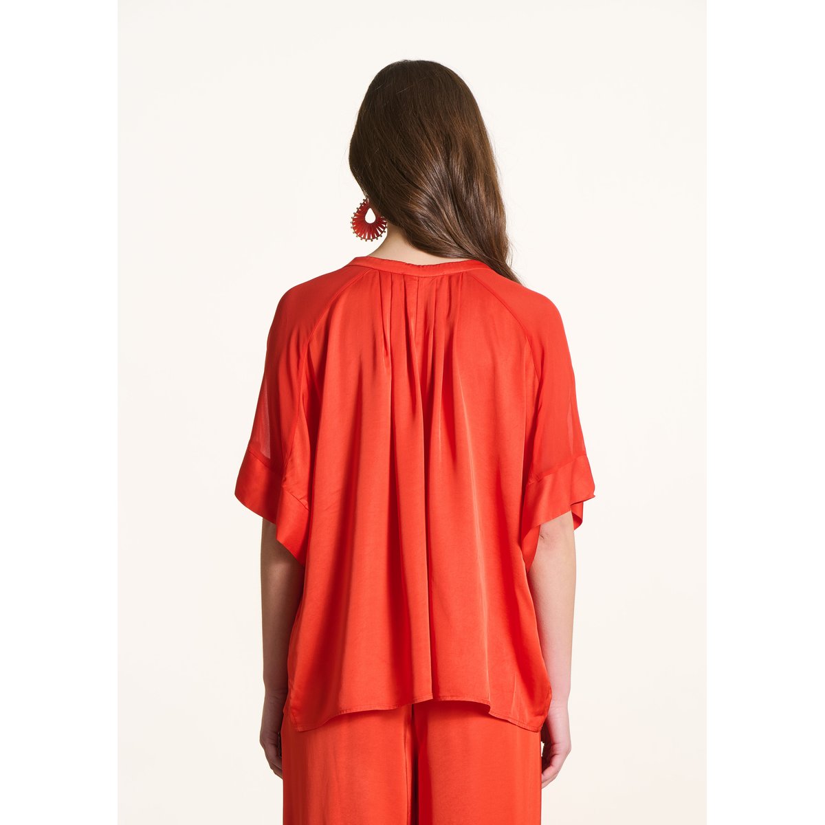 Blouse ample en satin encolure tunisienne jaspe, LA FEE MARABOUTEE