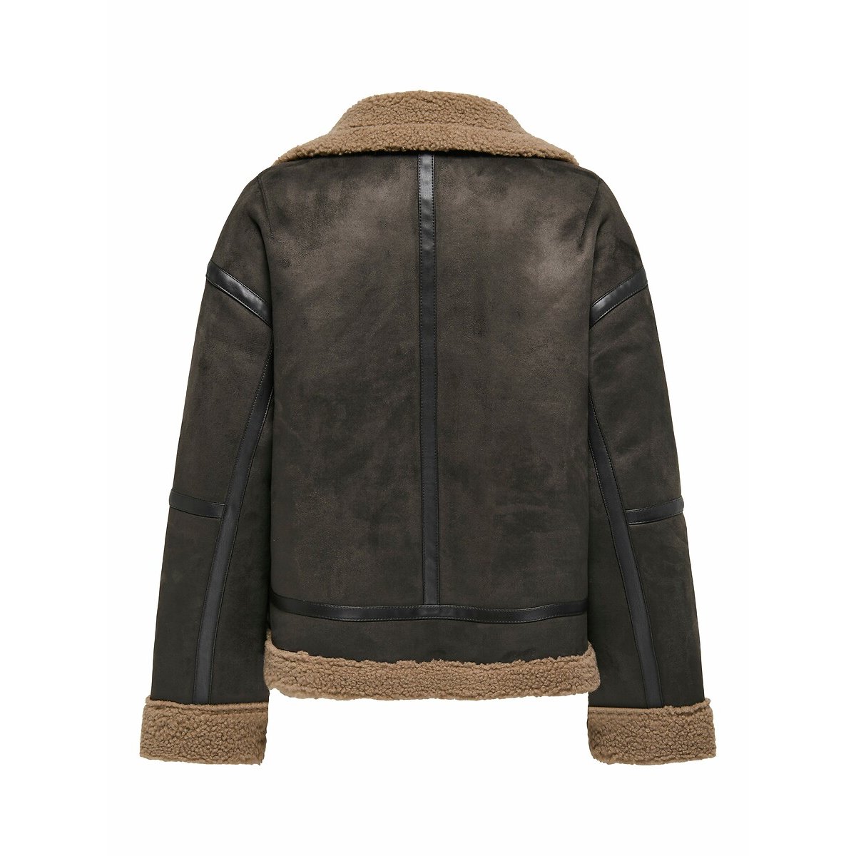 Manteau court esprit motard doublé sherpa chocolat, ONLY