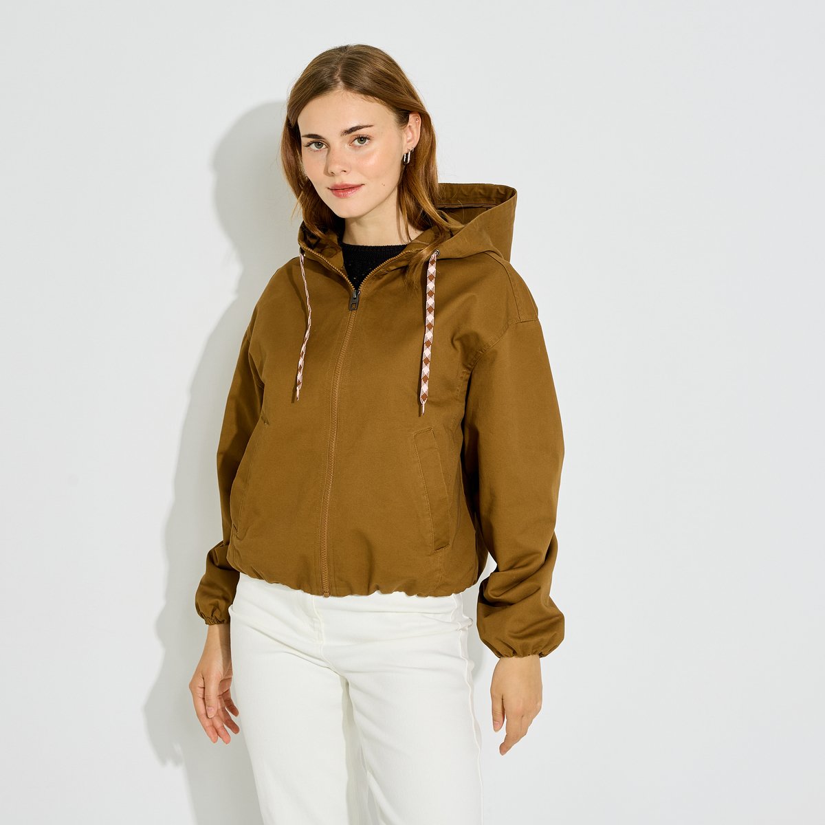 Blouson court à capuche marron camel, GRAIN DE MALICE