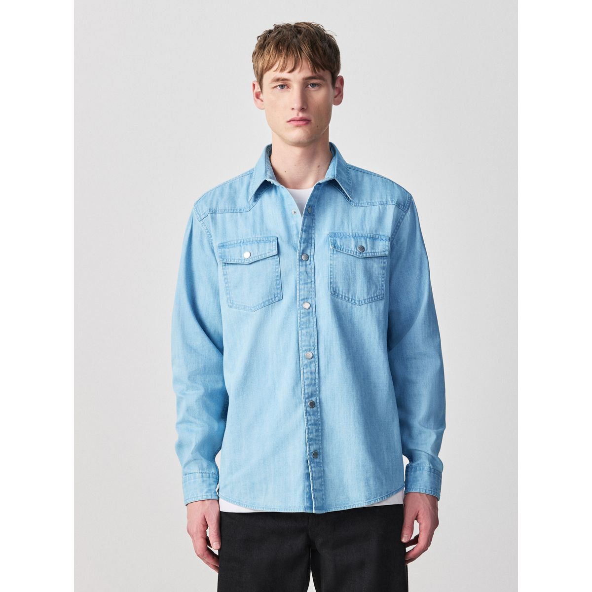 Chemise western en denim à manches longues délavé au javel, NEXT