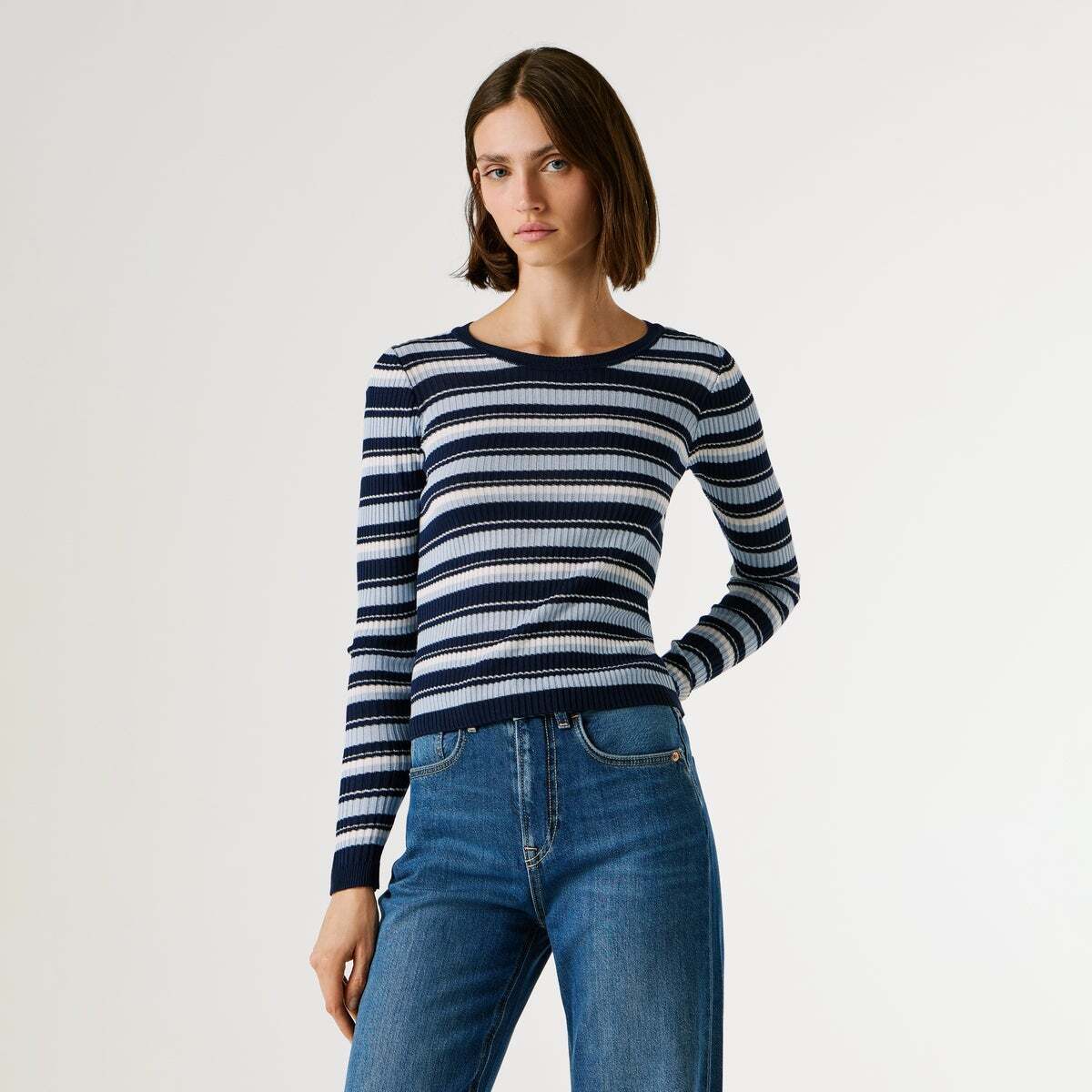Pull Côtelé À Rayures bleus de l'union, PEPE JEANS