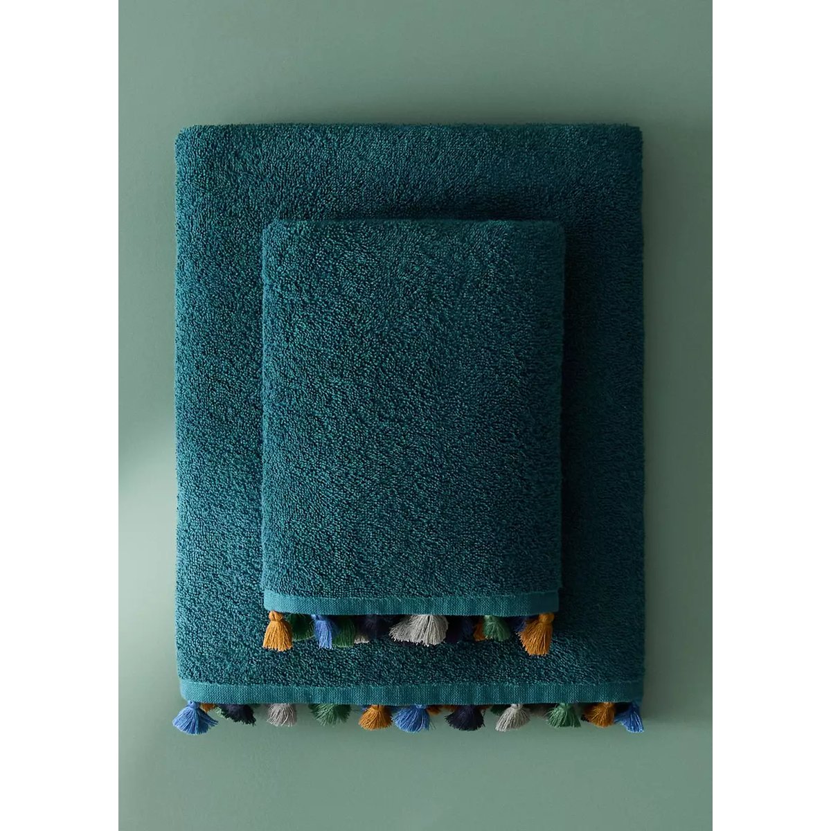 Serviette de toilette enfant coton pompons multicolores bleu de prusse, MANGO HOME
