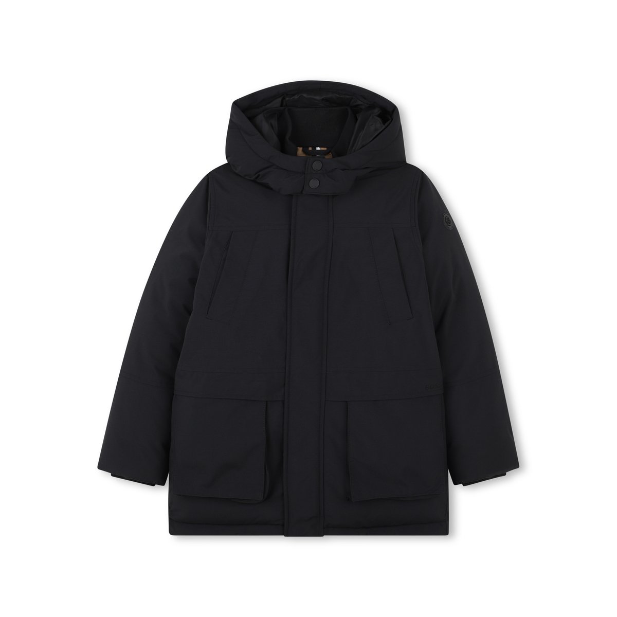 Parka lungo con cappuccio black, BOSS KIDSWEAR