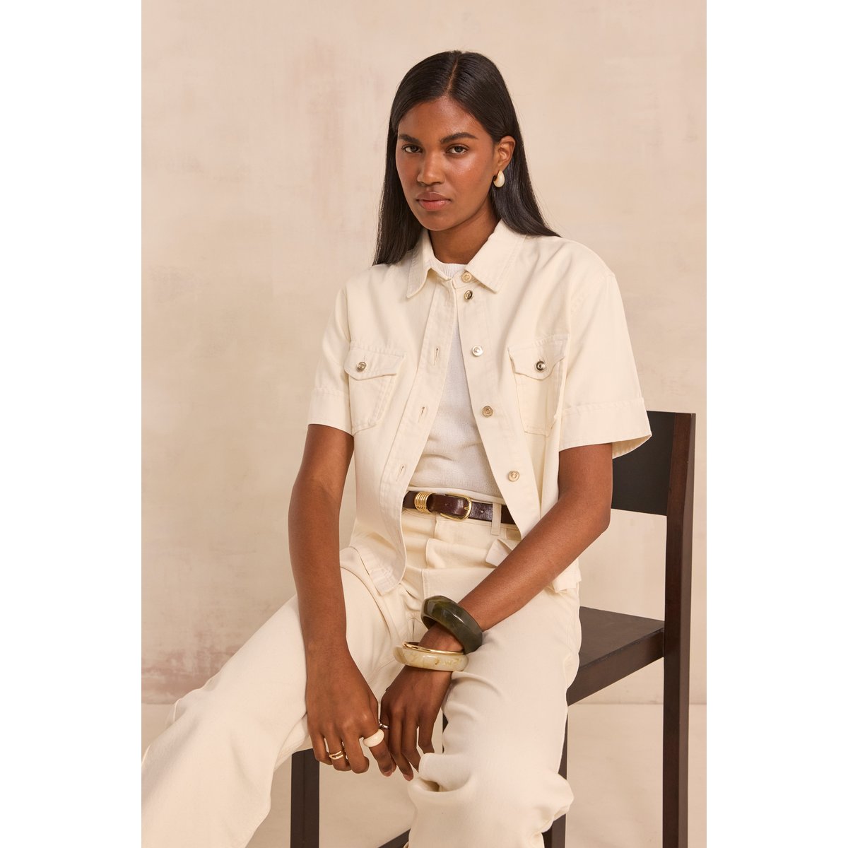 Chemise en jean à manches courtes DIEGO creme, Maison 123