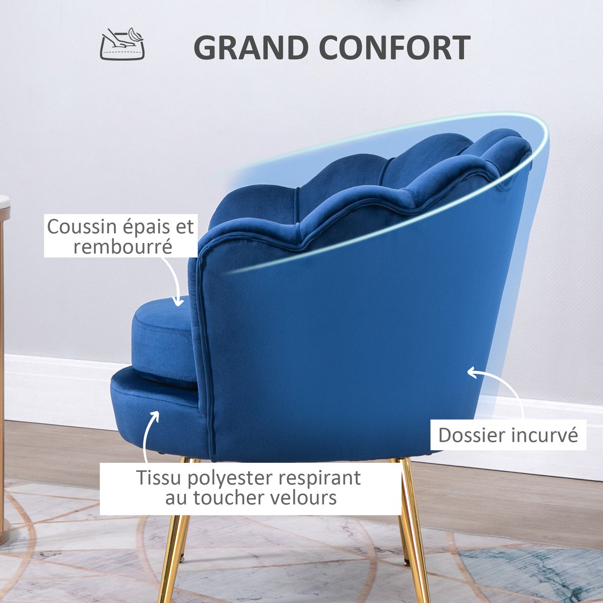 Président du club Velours (100% polyester) bleu doré, HOMCOM