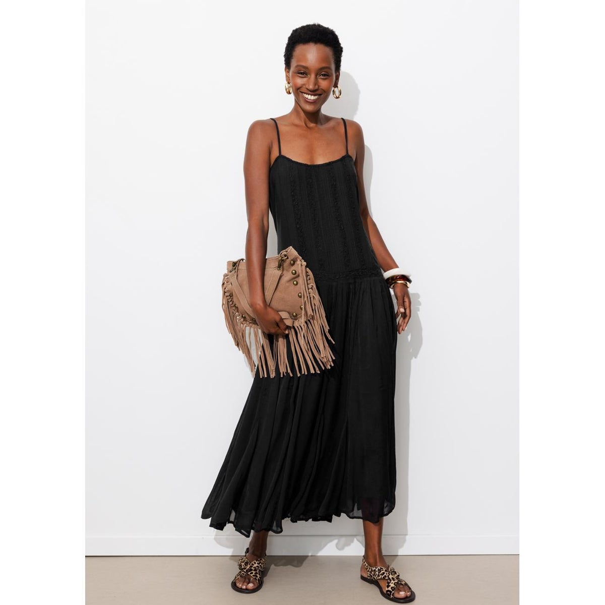 Robe longue à fines bretelles noir, PROMOD