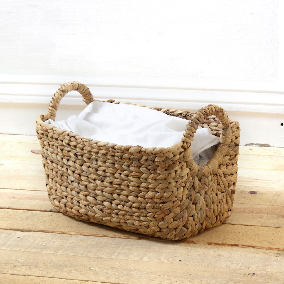 Panier en Jacinthe d'eau avec poignées - L36xP19xH22 beige, CALICOSY