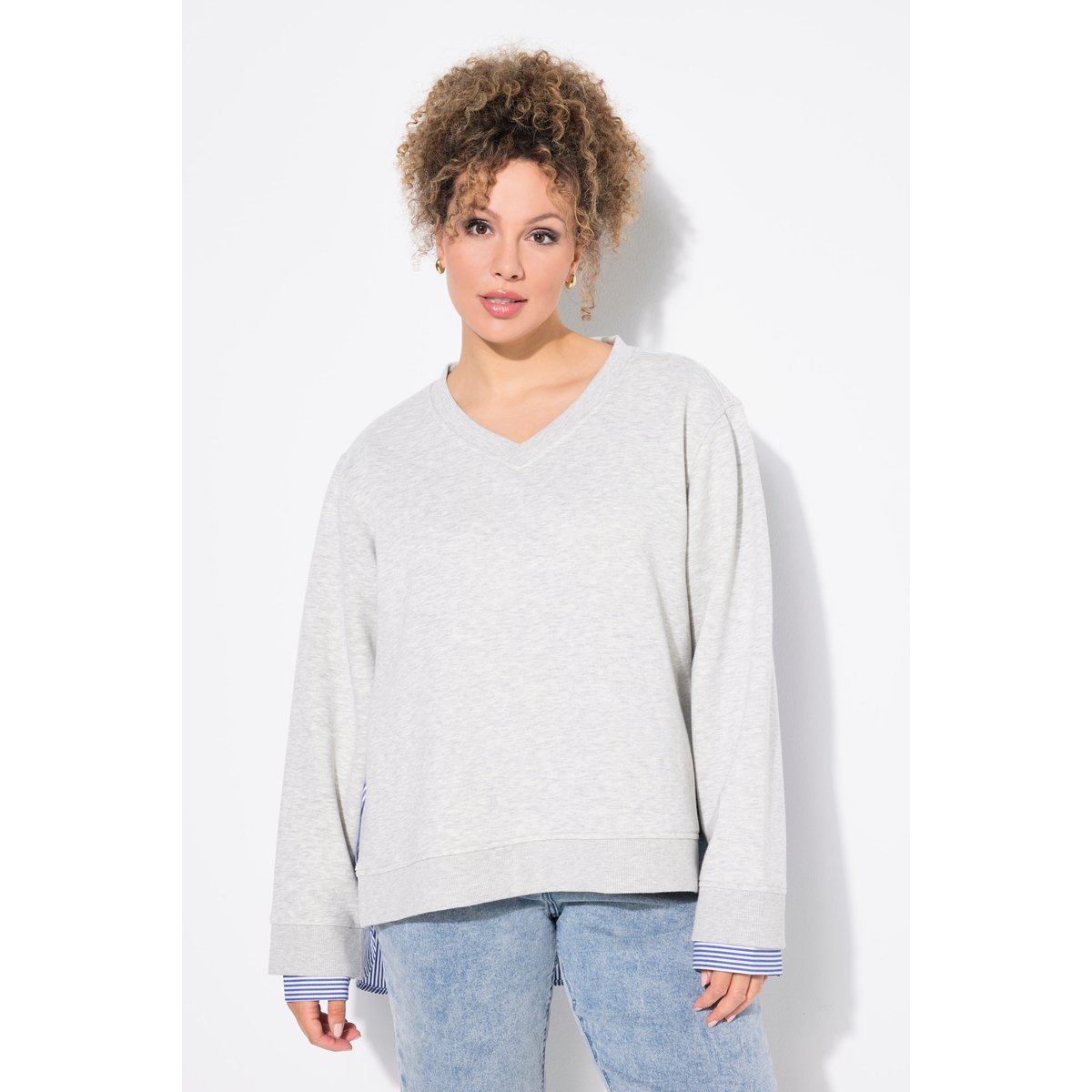 Sweat-shirt 2-en-1 tendance gris clair chiné, ULLA POPKEN
