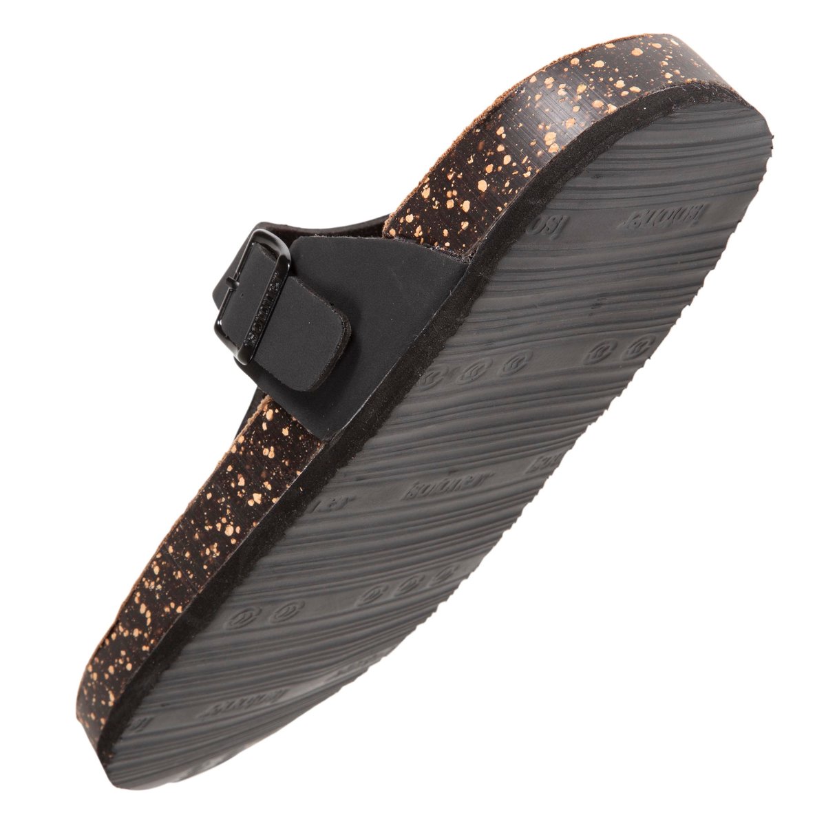 Sandales à simple bride tong, semelle intérieur patch talon ultra confortables noir, ISOTONER