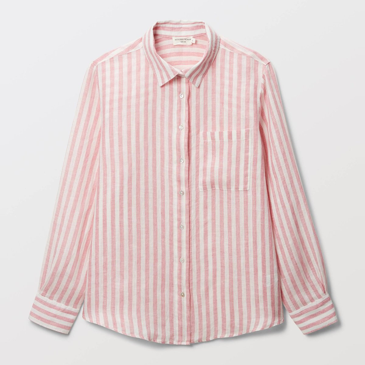 Chemise manches longues rayée en lin patisserie, MONOPRIX
