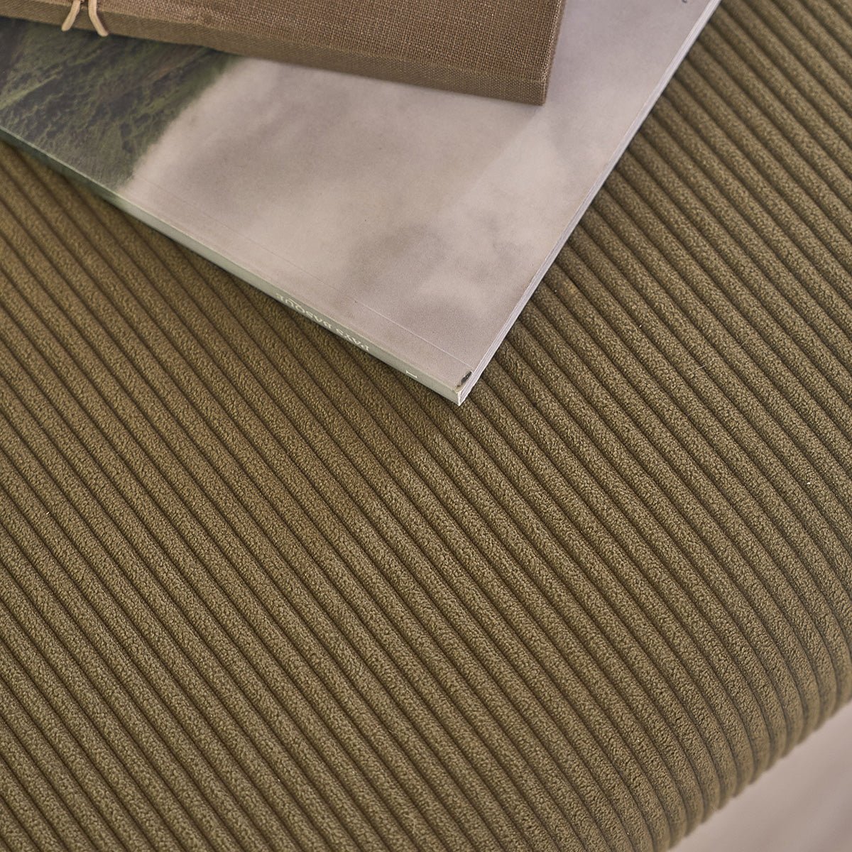 Banc en teck massif et tissu velours côtelé 100 cm AMBRE naturel, BERAH GETAH