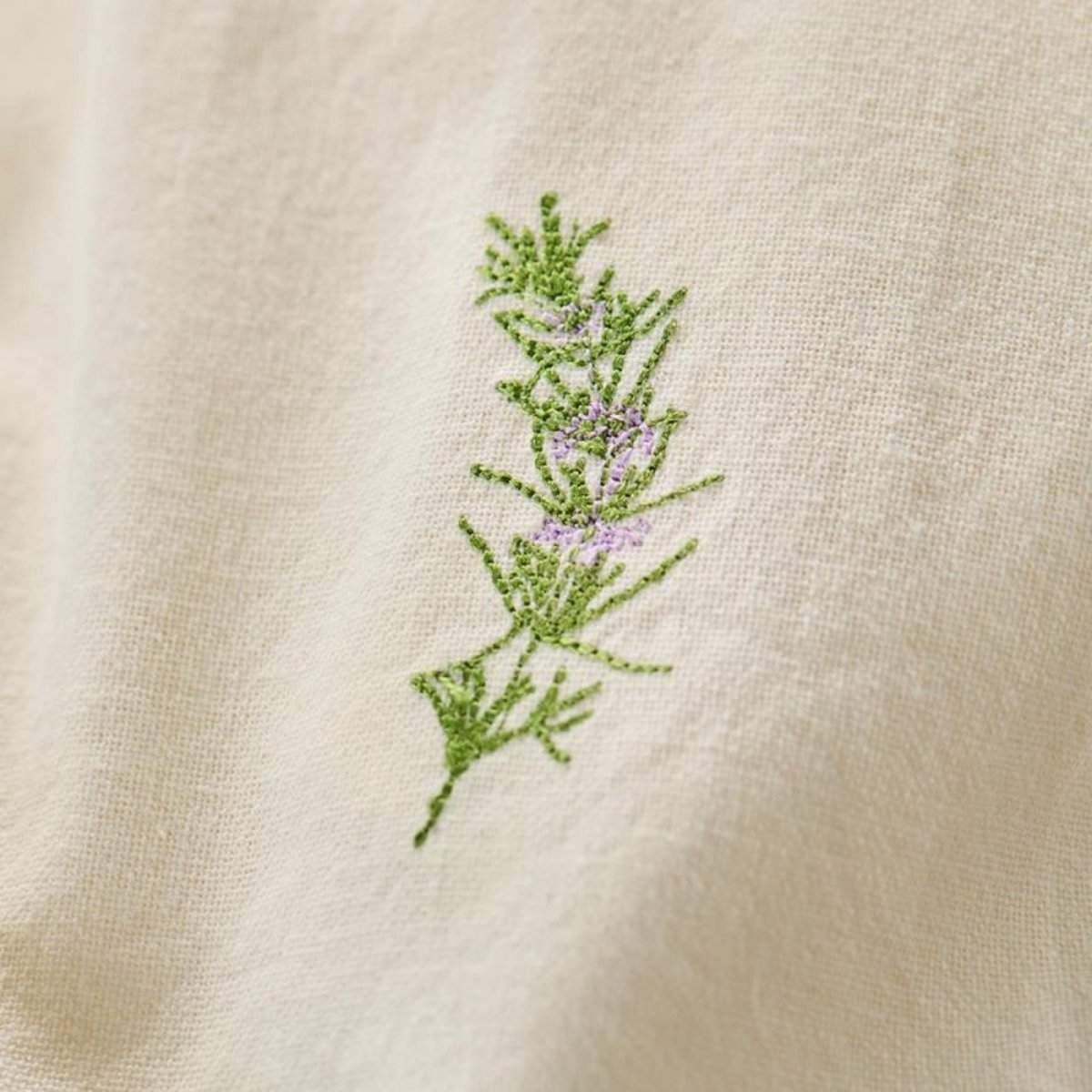 Serviette de table broderie romarin coton FLORA vert, IB LAURSEN