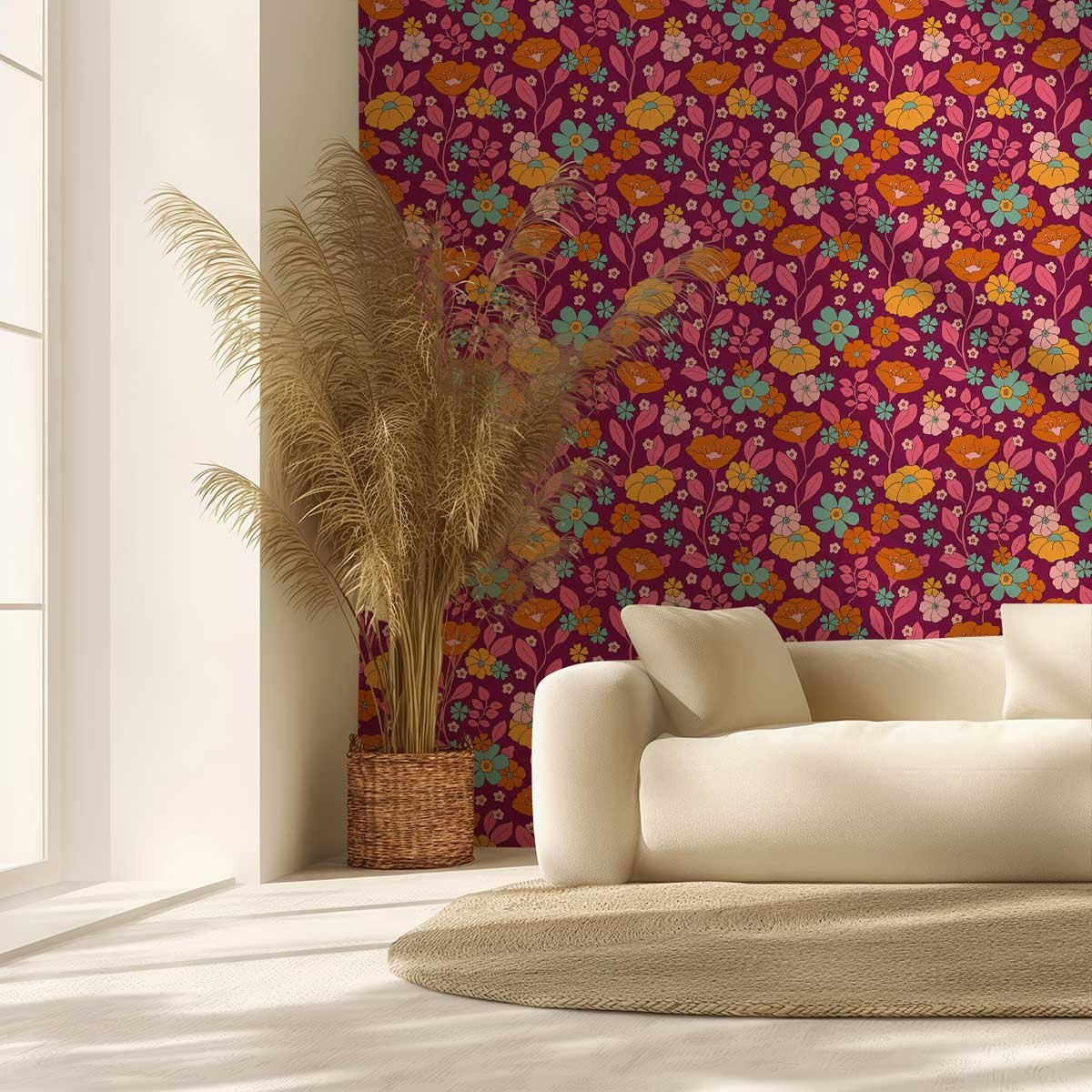 Papier peint fleuri intissé, HEXOA