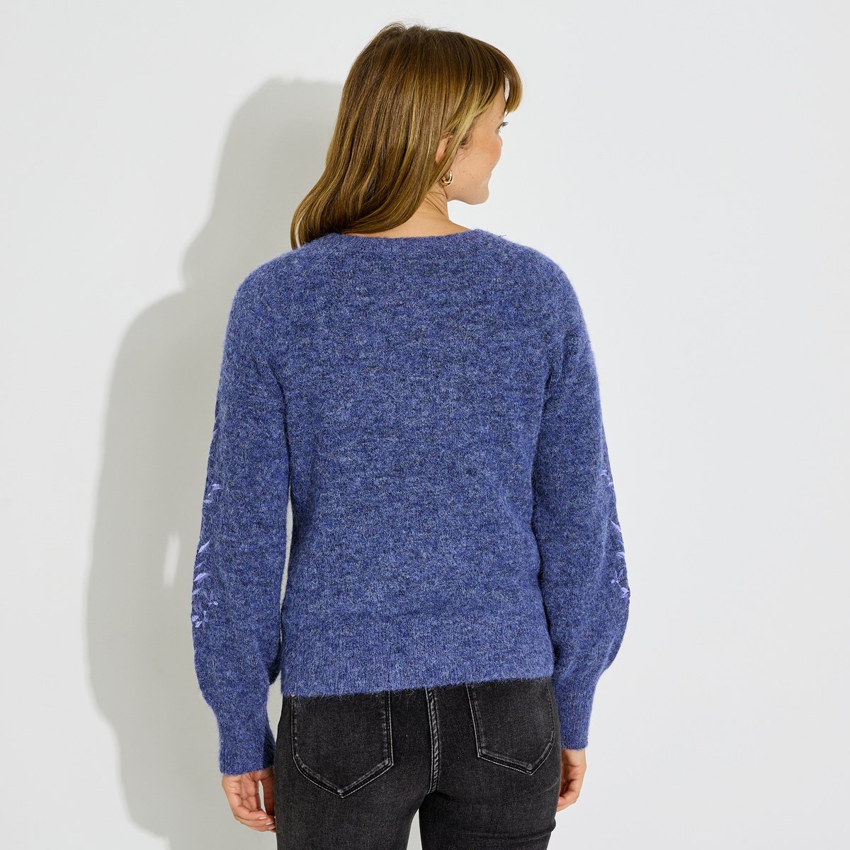 Pull doux motifs brodés bleu, GRAIN DE MALICE